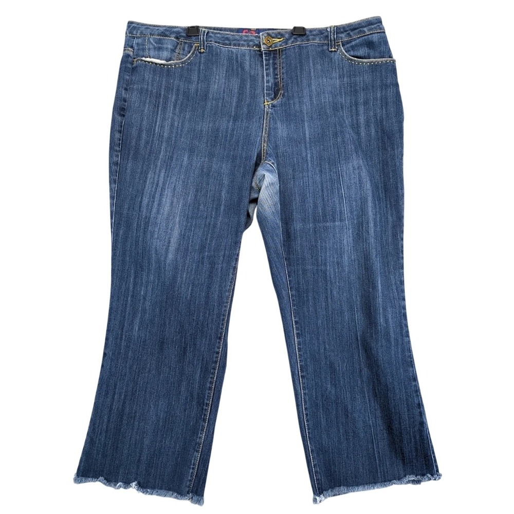 Vintage Y2K Mwah Blue Wide-Leg Jeans Womens 20W 43x27" Raw Hem Gold Stitching